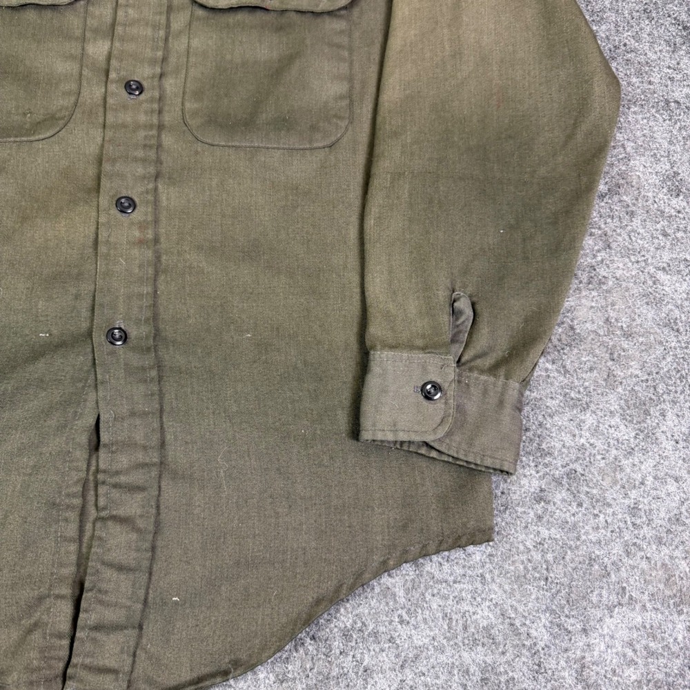 Vintage Permanent Press Work Shirt Olive Green Rick Tree Service Distressed L - Picture 7 of 8